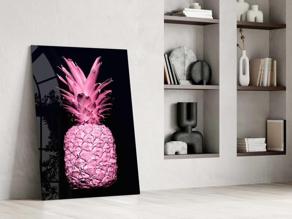 Pink Pineapple glass print enhancing a foyer with statement focal point