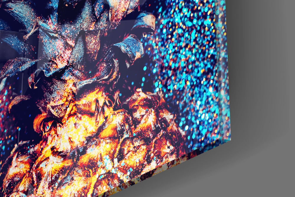 Colored Pineapple artwork anchoring a wall with bold party palette
