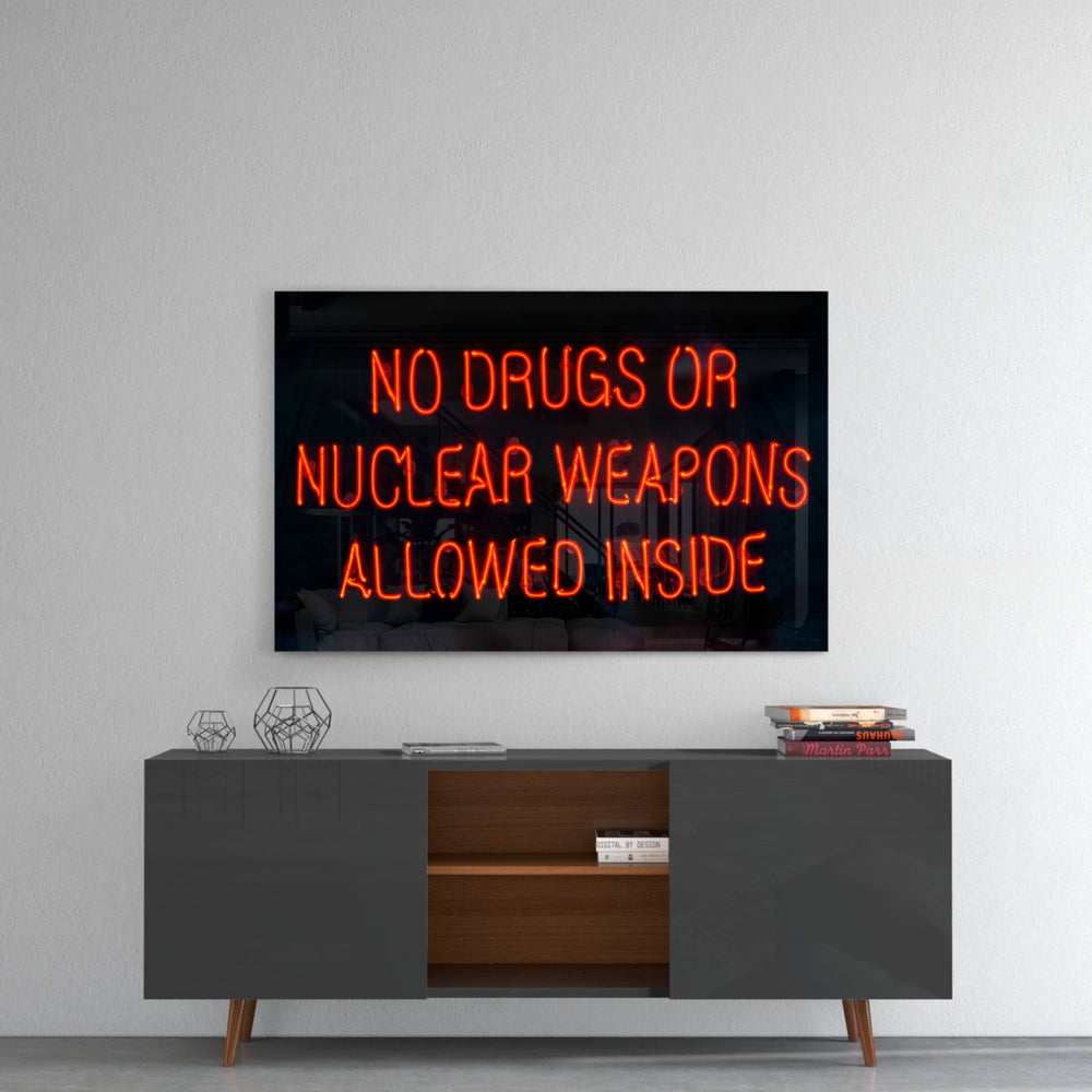 No Drugs panel catching low light to reveal its electric saturation