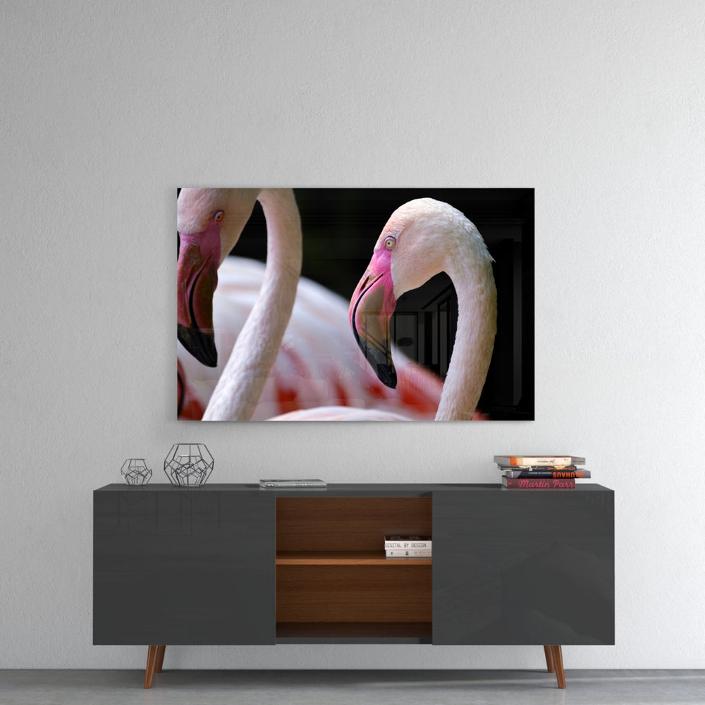 Flamingo panel catching gallery light to reveal its tactile gloss