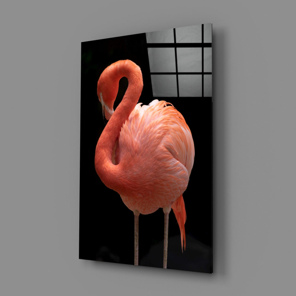 Coral-flamingo panel bringing tropical drama to a contemporary living space