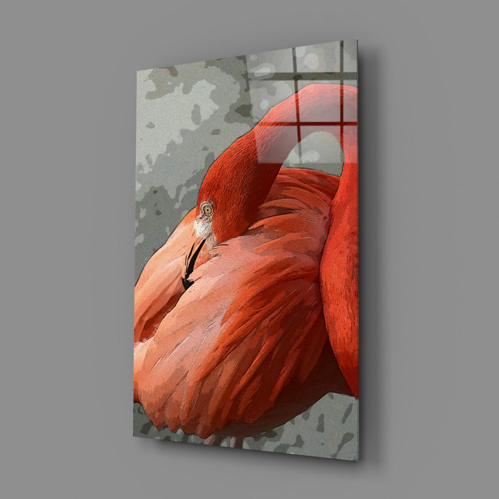 Scarlet-flamingo panel bringing tropical drama to a contemporary living space