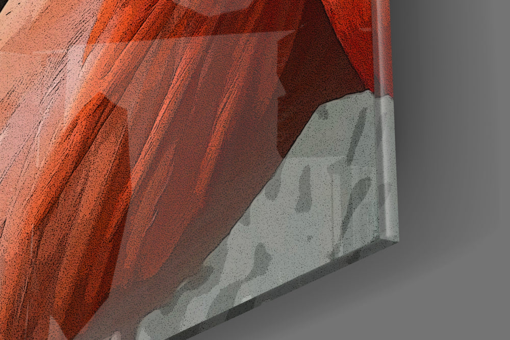 Flamingo artwork anchoring a wall with bold tropical palette