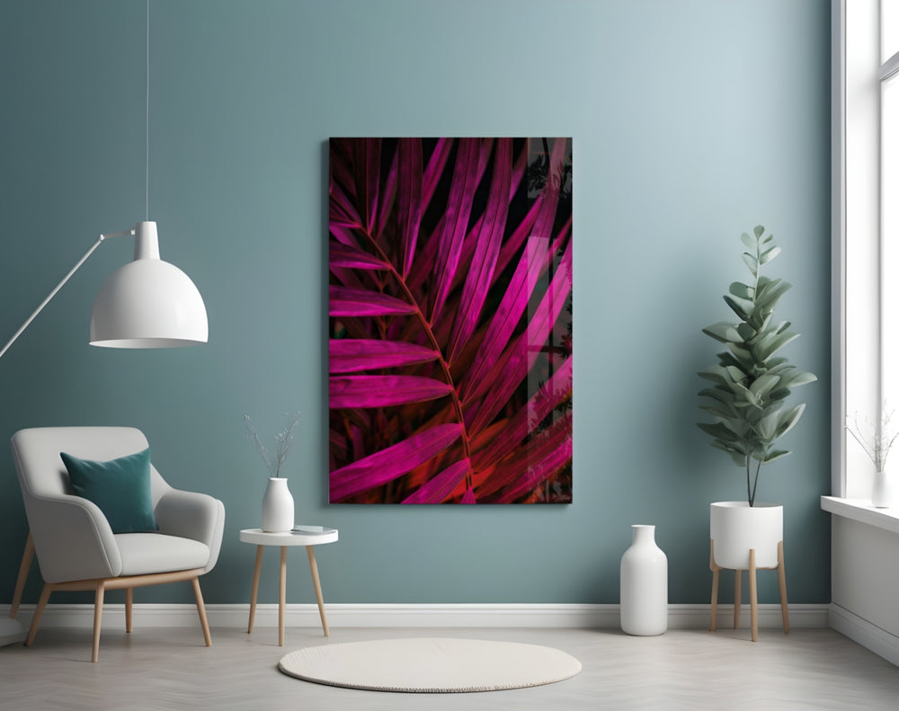 Purple Leaf glass wall art styled above a vanity in a powder room