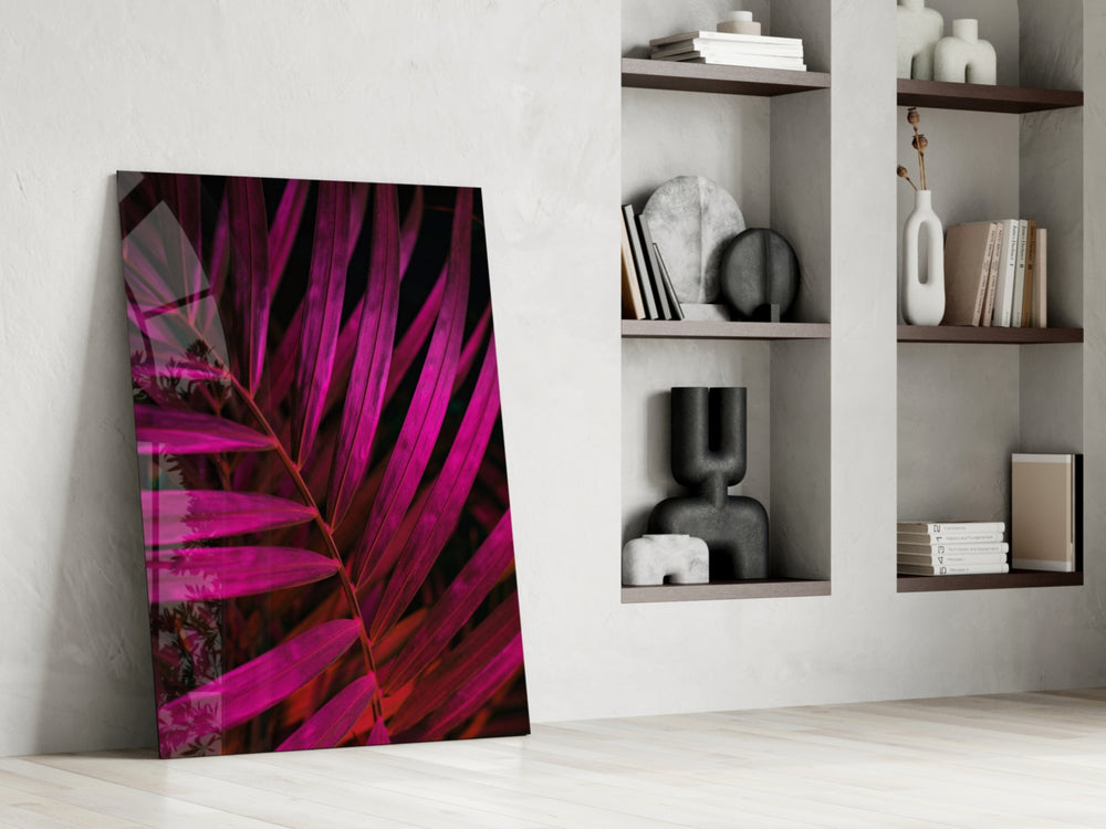 Purple Leaf glass print enhancing a lounge with editorial drama
