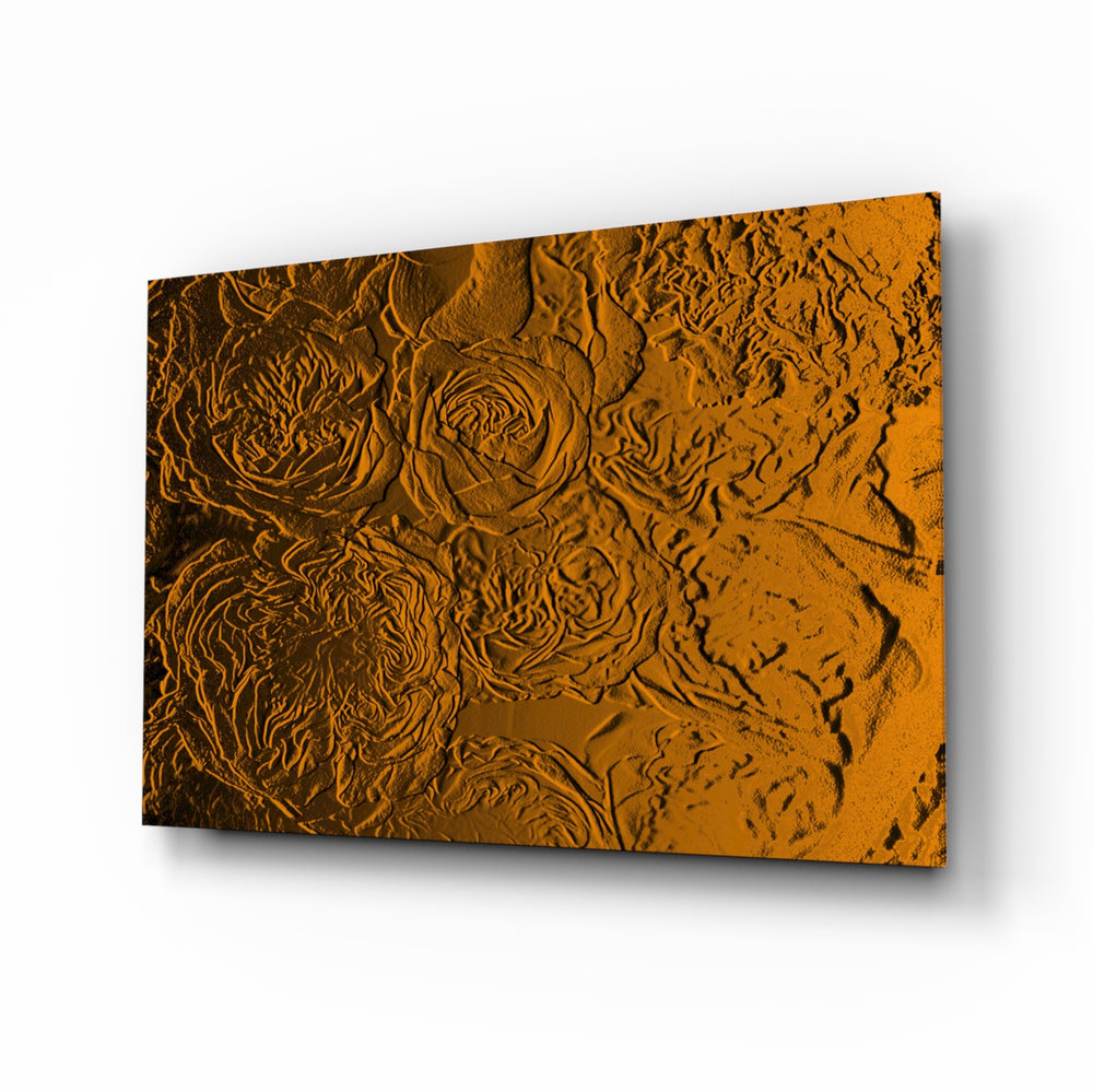 Rose Patterned glass wall art displayed above a console in a designer interior