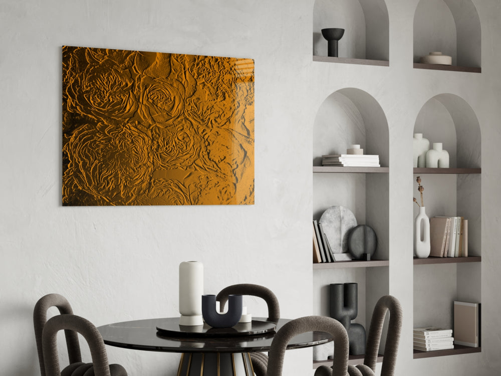 Rose Patterned panel adding metallic mood to a dining room