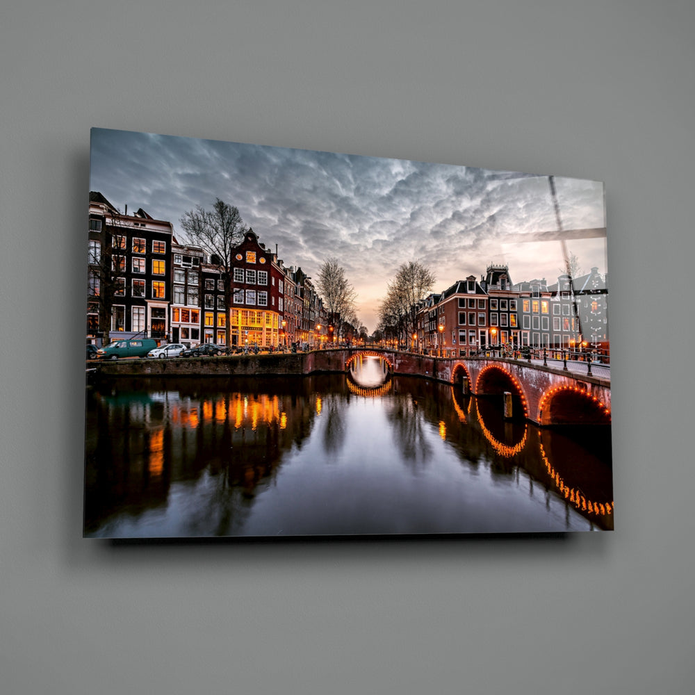 Amsterdam-canal panel bringing wanderlust warmth to a contemporary living space