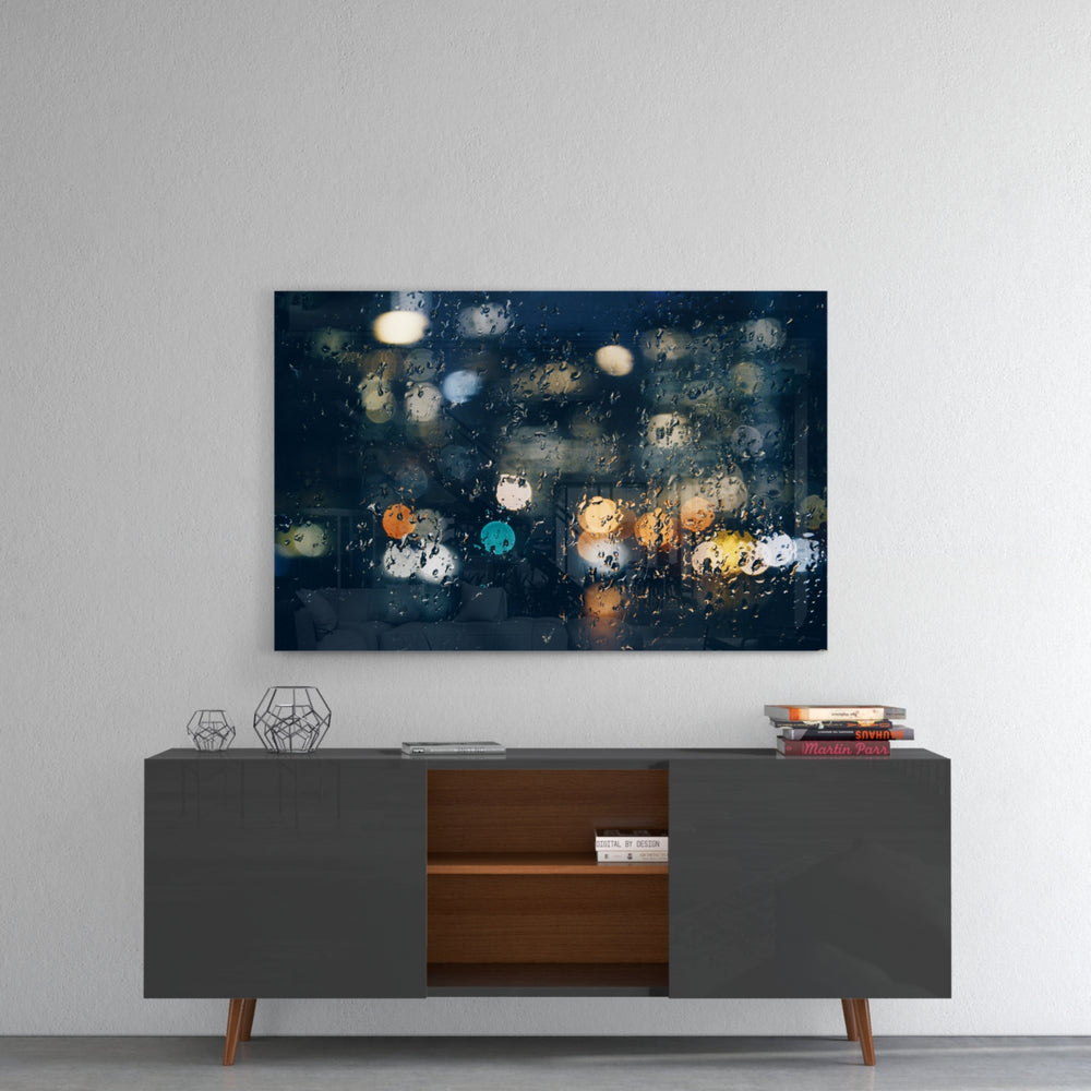 Rain panel catching low light to reveal its tactile shimmer