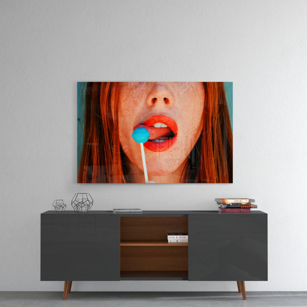 Lollipop panel catching gallery light to reveal its electric saturation