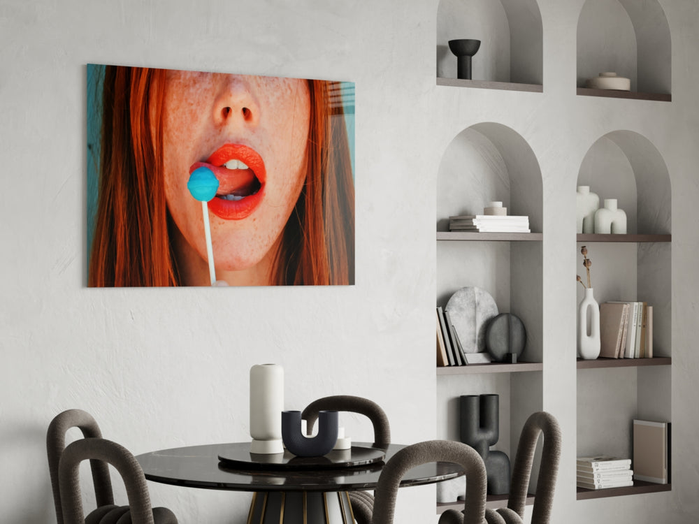 Lollipop panel adding editorial mood to a powder room