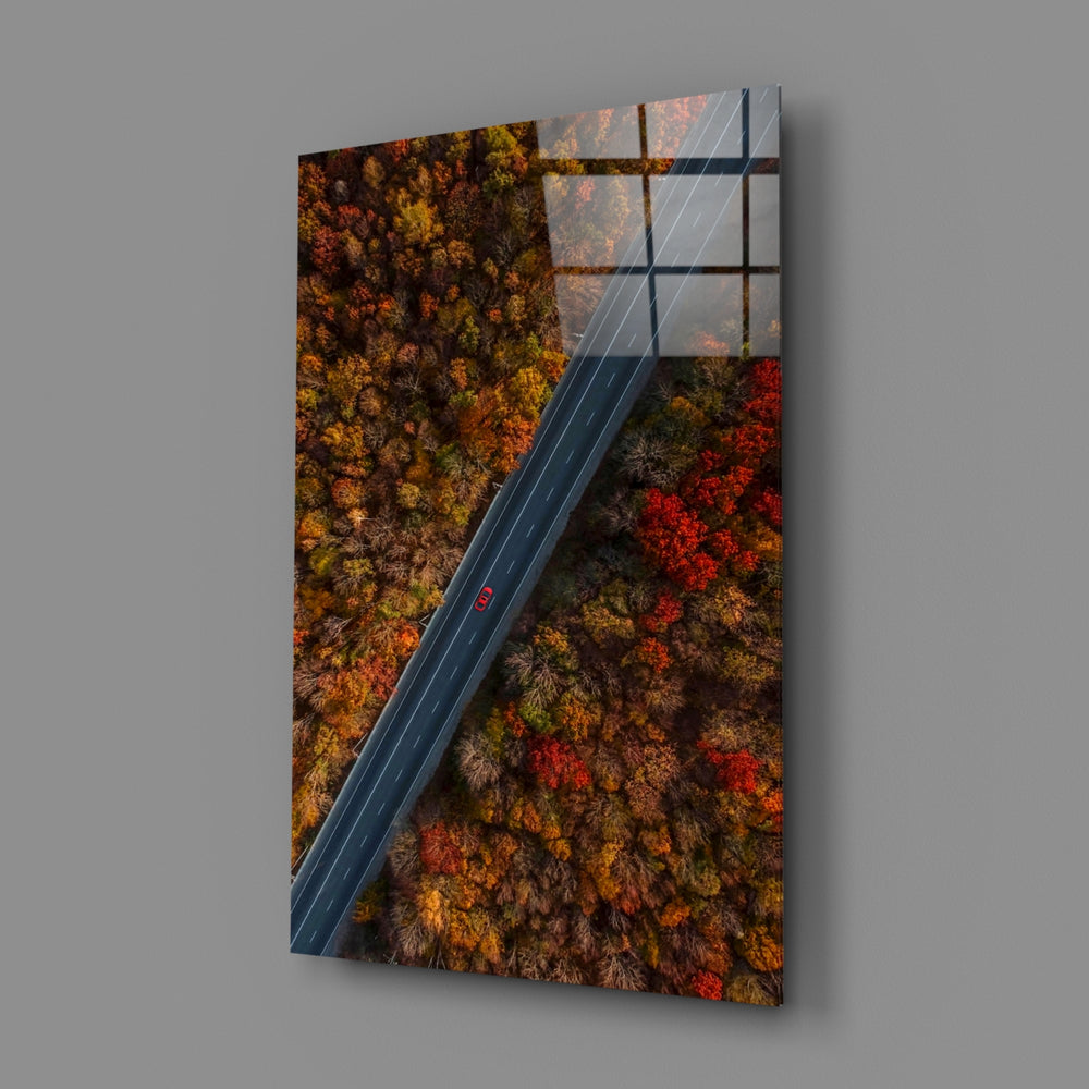 Aerial-autumn panel bringing seasonal warmth to a contemporary living space