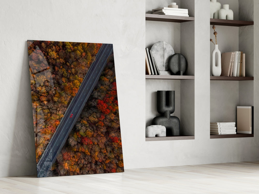Autumn glass print enhancing a foyer with adventure spirit
