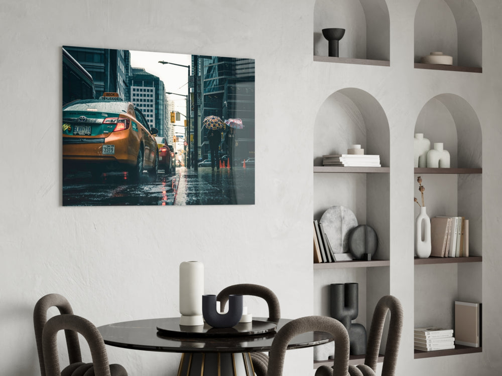Rain in the City panel adding cosmopolitan mood to a hallway