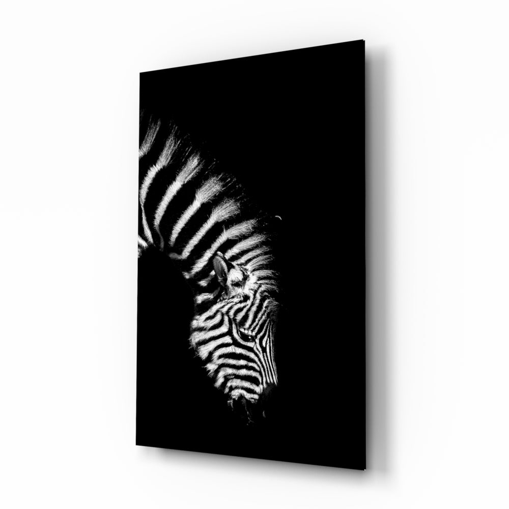 Zebra glass wall art displayed above a console in a designer interior