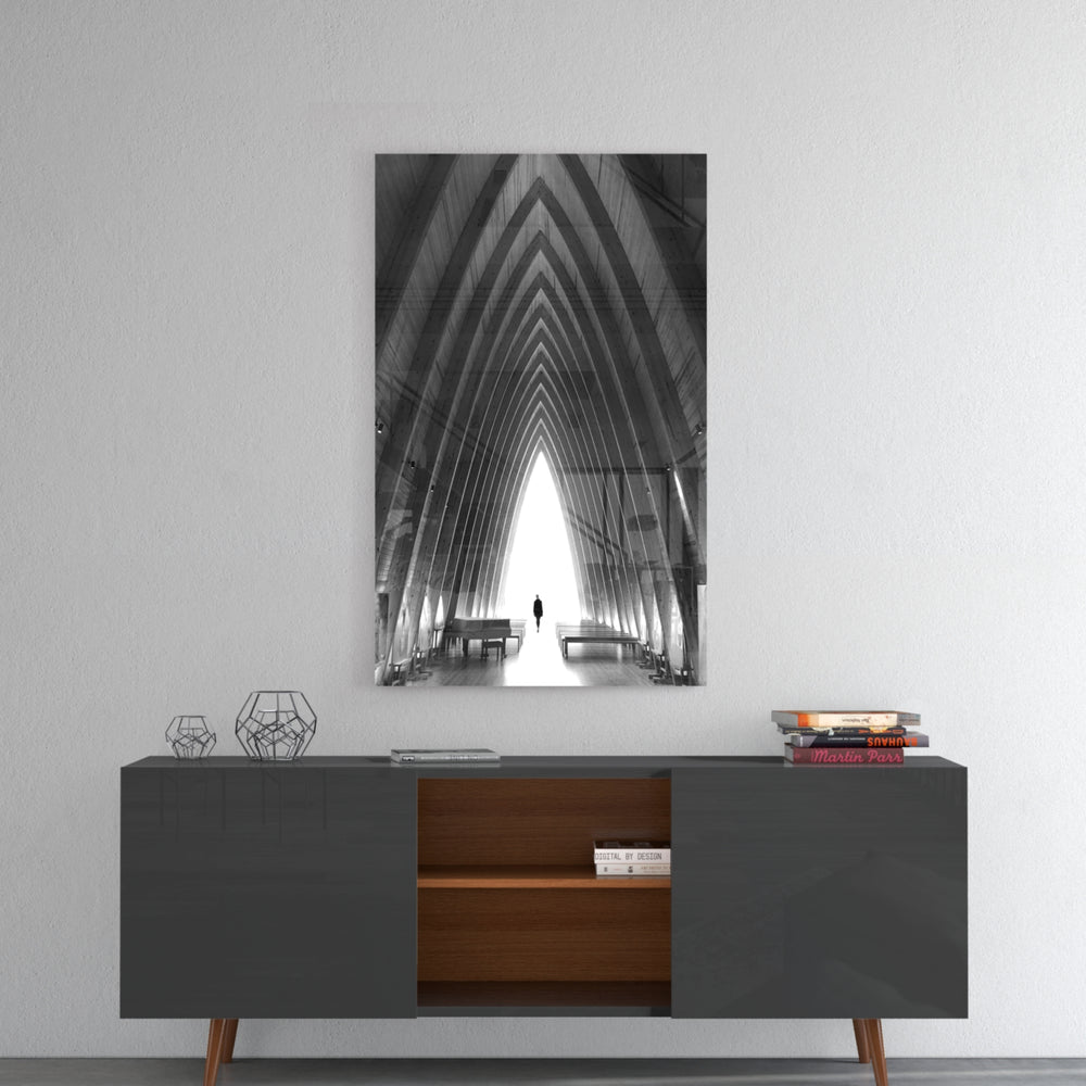 Gray City Landscape panel catching gallery light to reveal its tactile grain