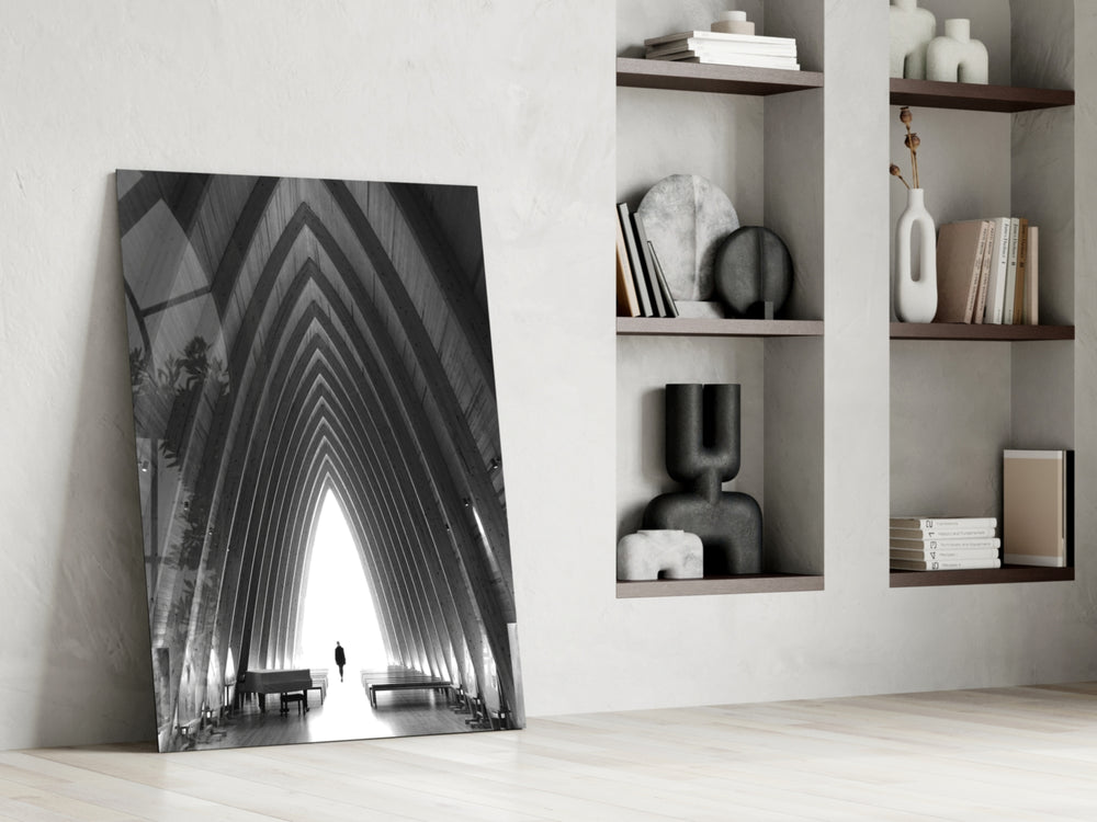 Gray City Landscape glass print enhancing a meditation space with reverent spirit
