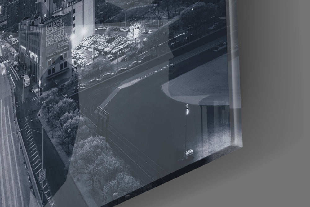 Gray City Landscape artwork anchoring a wall with moody urban palette