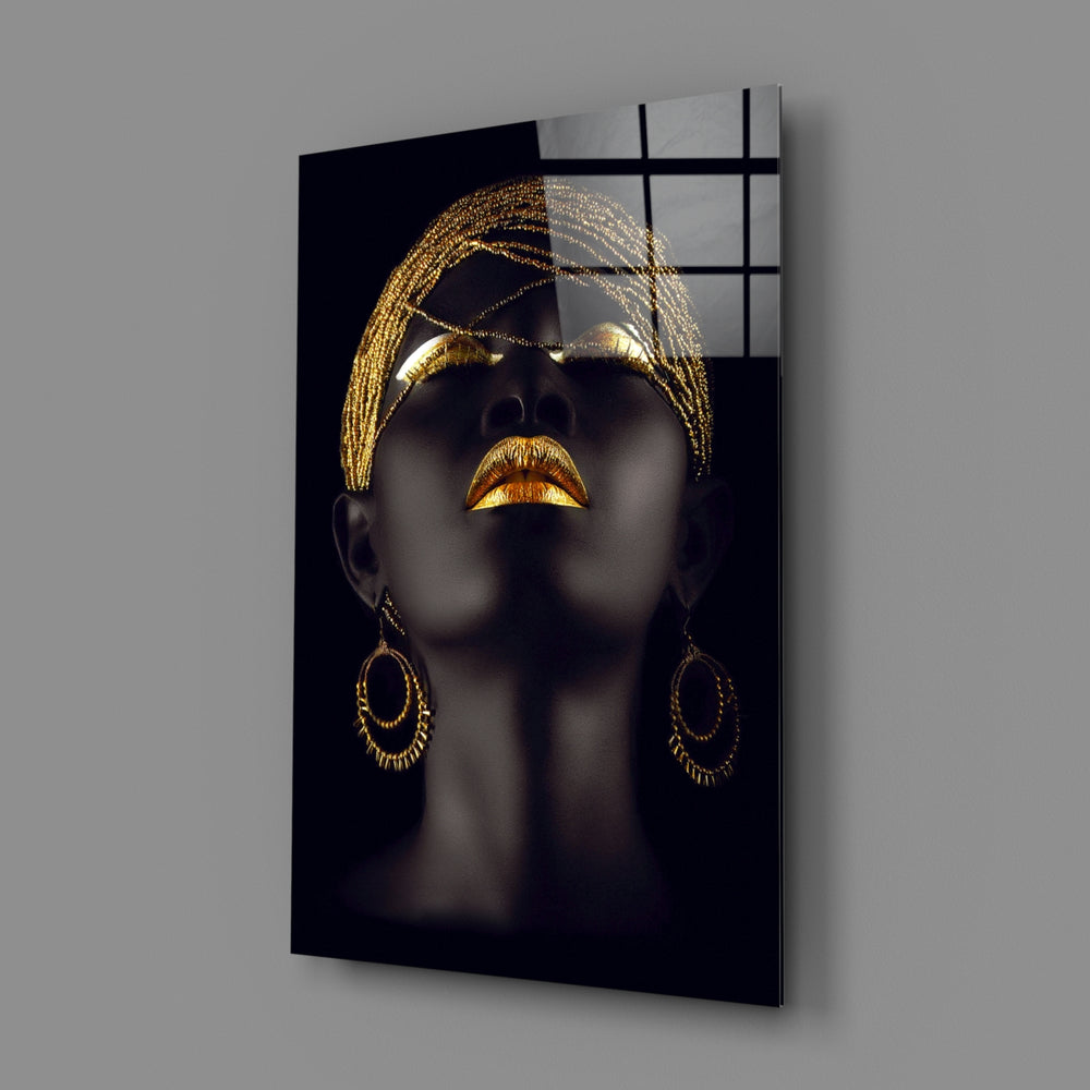 Gilded-portrait panel bringing luxe drama to a contemporary living space
