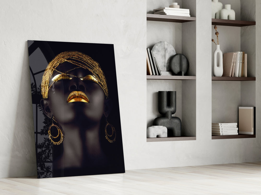 Gold Woman glass print enhancing a foyer with statement focal point