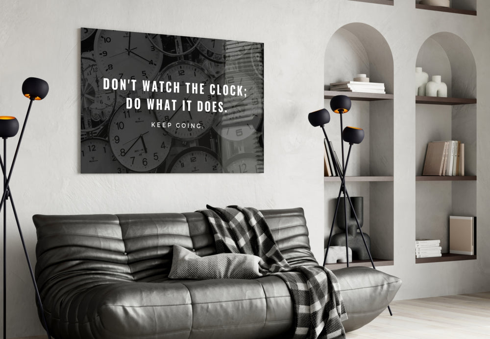 Famous Words glass wall art styled above a desk in a discipline study
