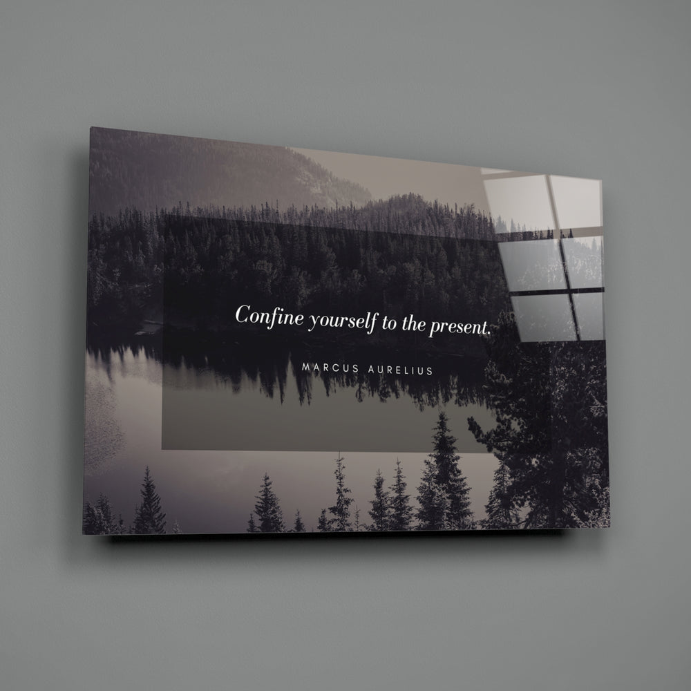 Stoic-quote panel bringing contemplative calm to a contemporary living space