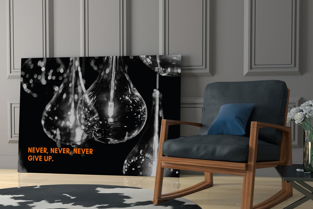 Never Give Up glass print enhancing a teen room with statement spirit