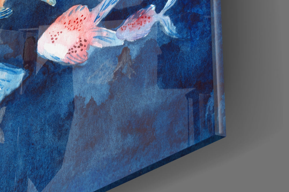 Illustration Fish artwork anchoring a wall with calm whimsical palette