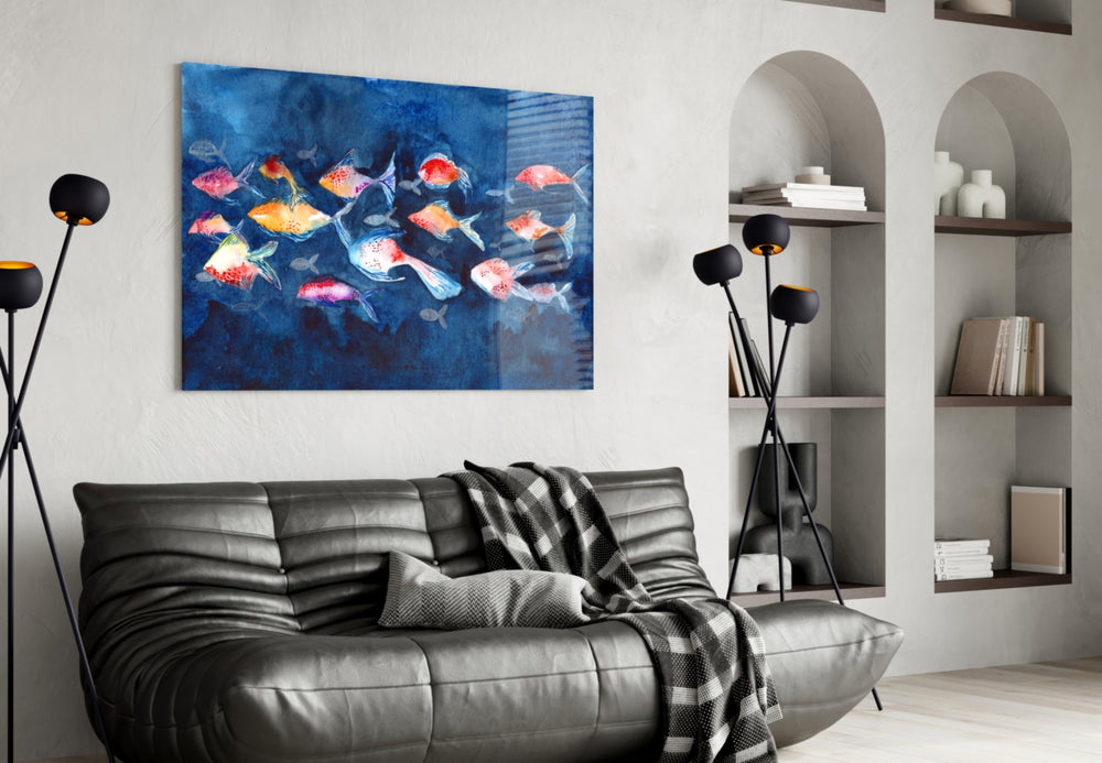 Illustration Fish glass wall art styled above a crib in a nursery