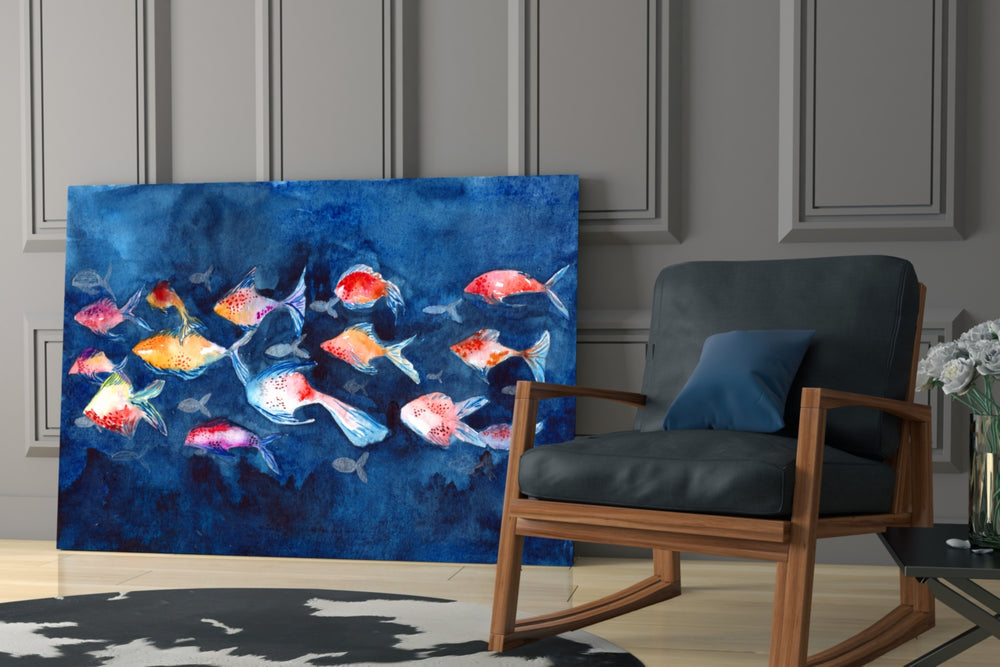 Illustration Fish glass print enhancing a bathroom with coastal spirit