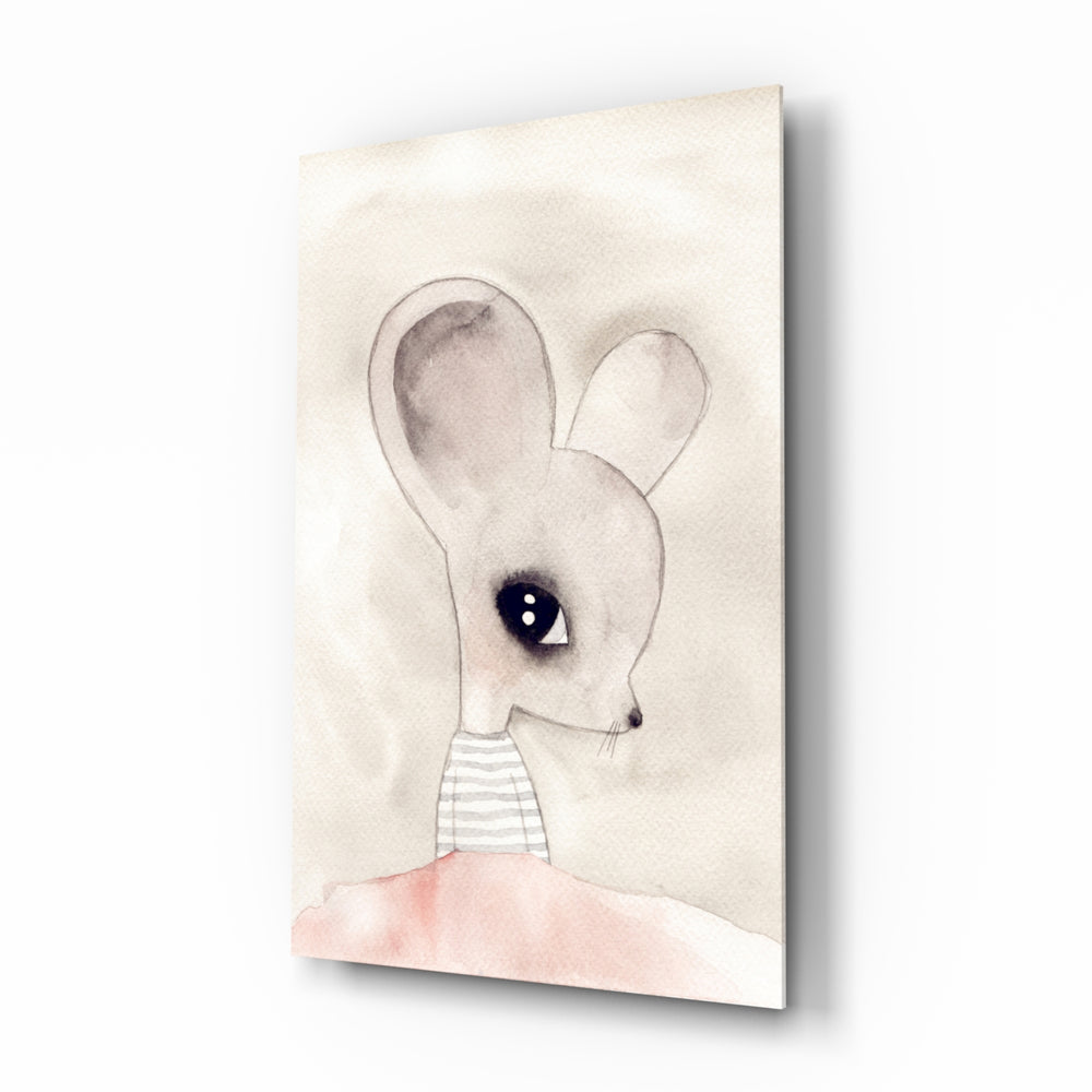 Cute Mouse glass wall art displayed above a console in a designer interior