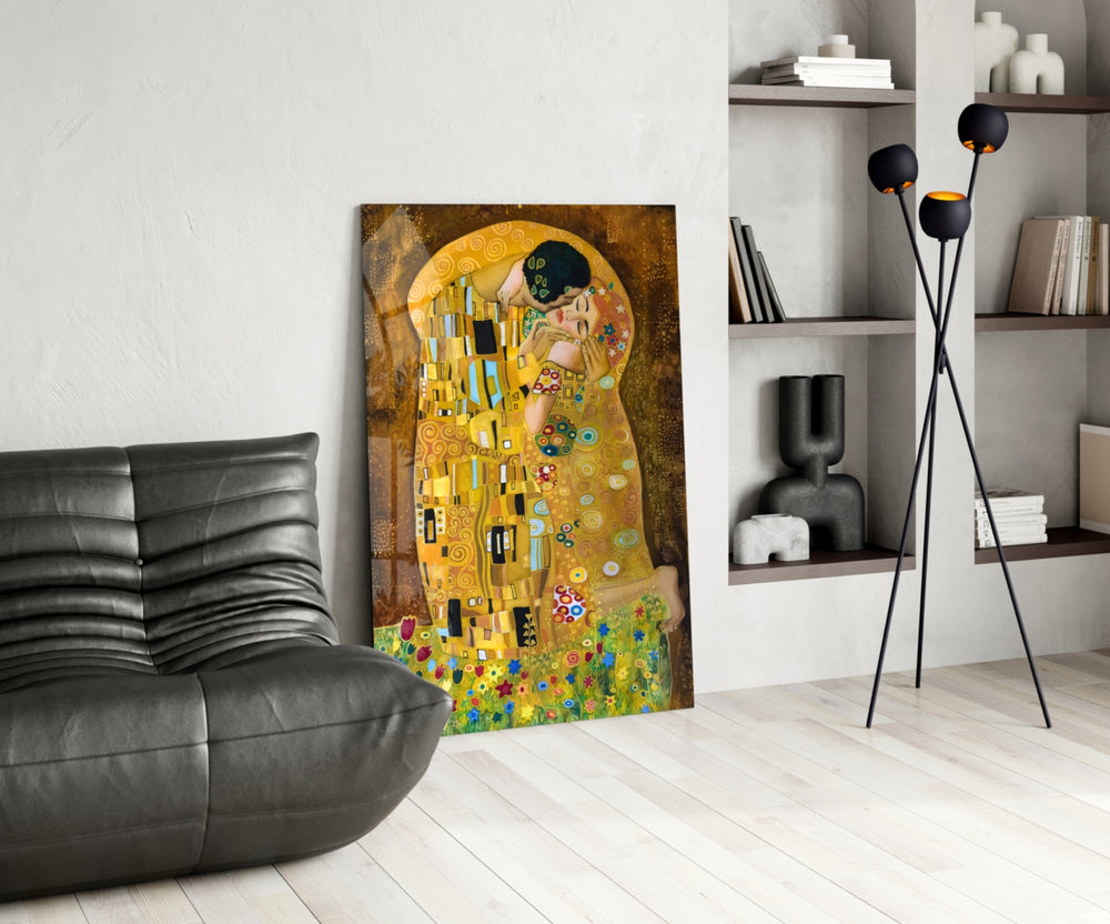 Gustav Klimt The Kiss panel adding editorial mood to a foyer