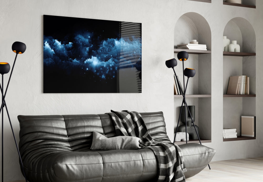 Space glass wall art styled above a desk in an explorer's study