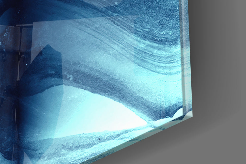 Blue Serenity artwork anchoring a wall with calm coastal palette