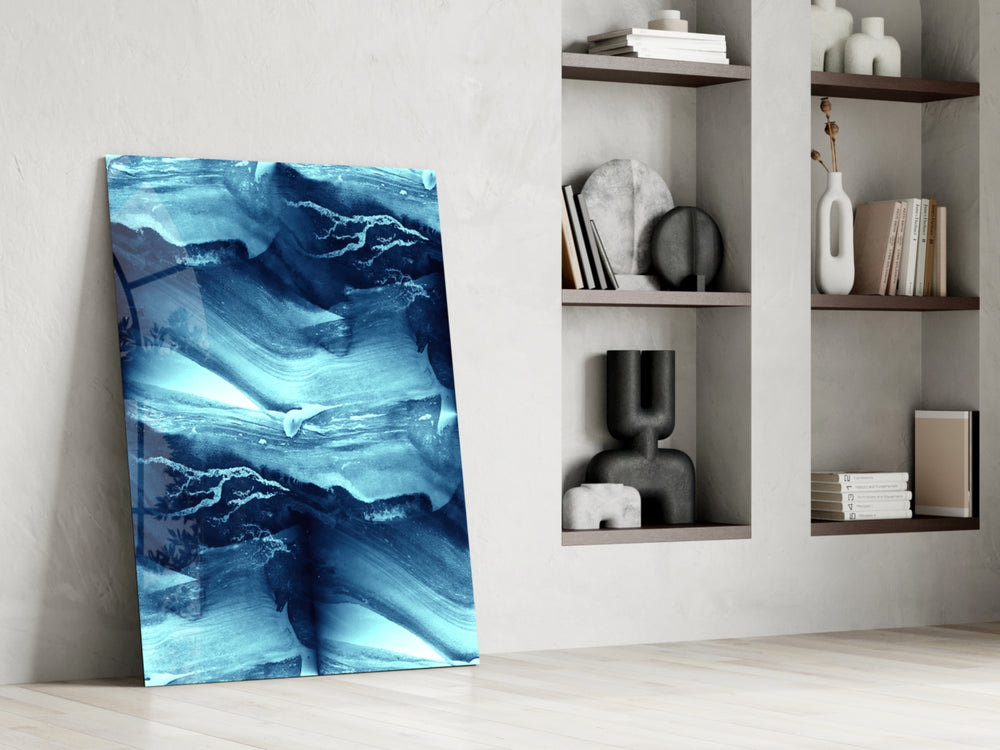 Blue Serenity glass print enhancing a foyer with editorial drama