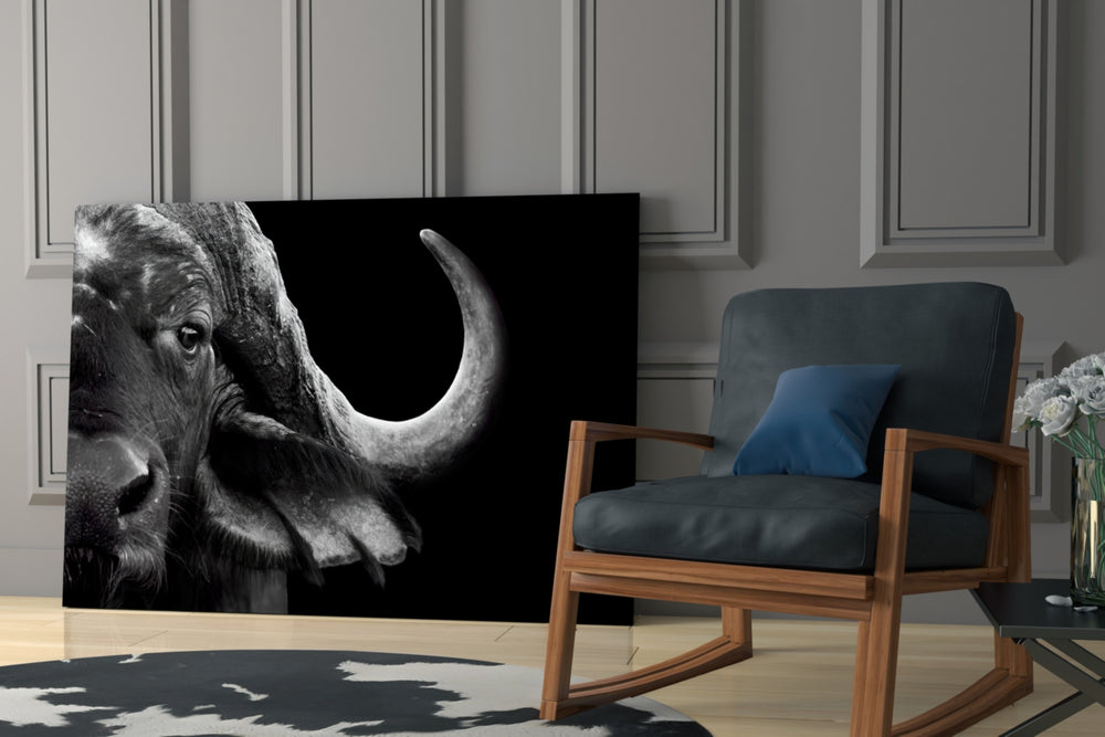 Bison glass print enhancing a hallway with statement drama
