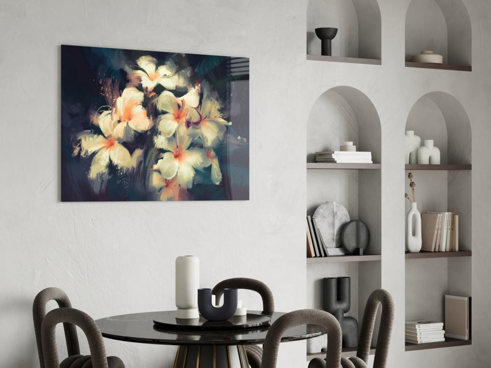 Flowers panel adding luxe mood to a dining room