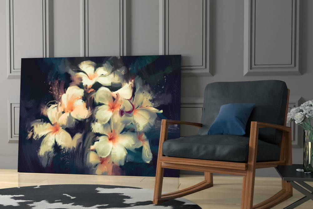 Flowers glass print enhancing a foyer with editorial drama