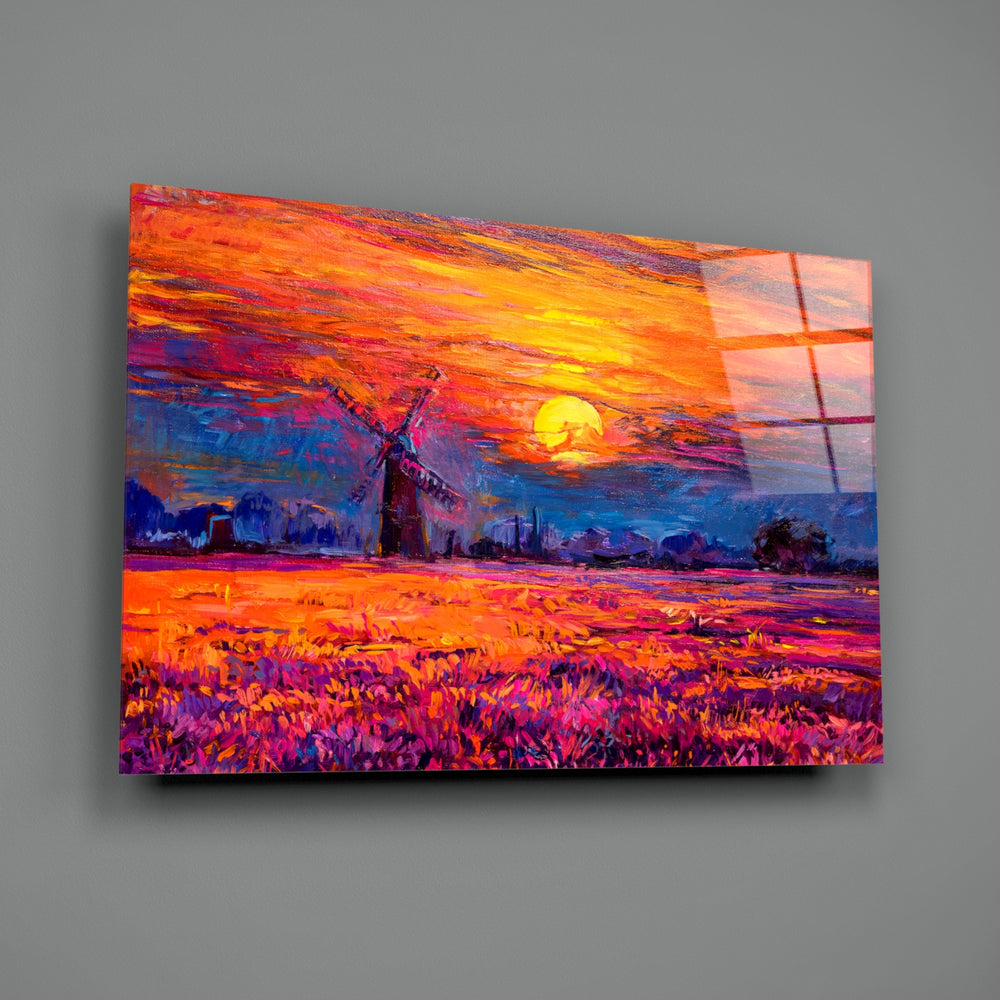 Windmill-sunset panel bringing painterly warmth to a contemporary living space