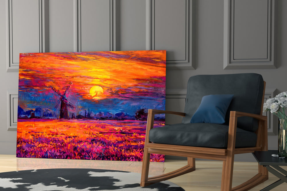 Sunset glass print enhancing a foyer with sunset spirit