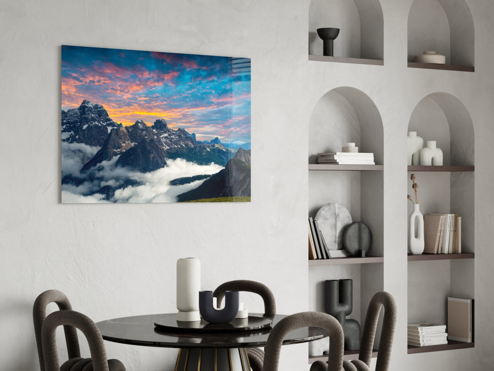 Mountains panel adding horizon mood to a hallway