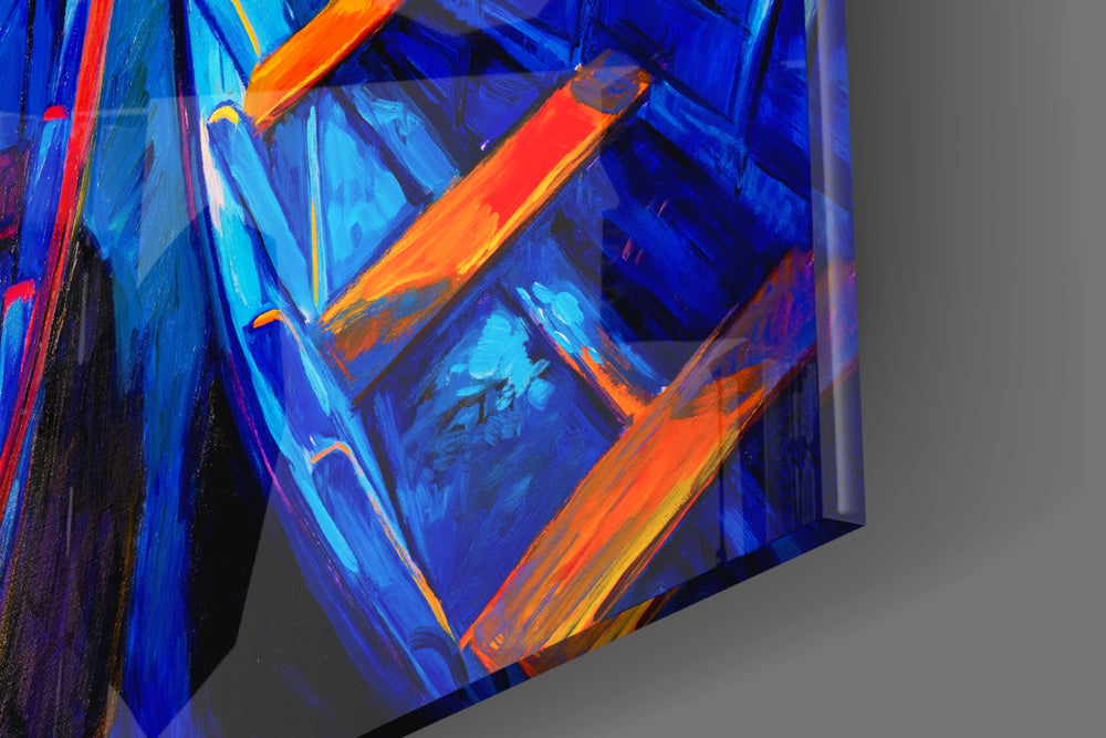 Boats artwork anchoring a wall with bold painterly palette