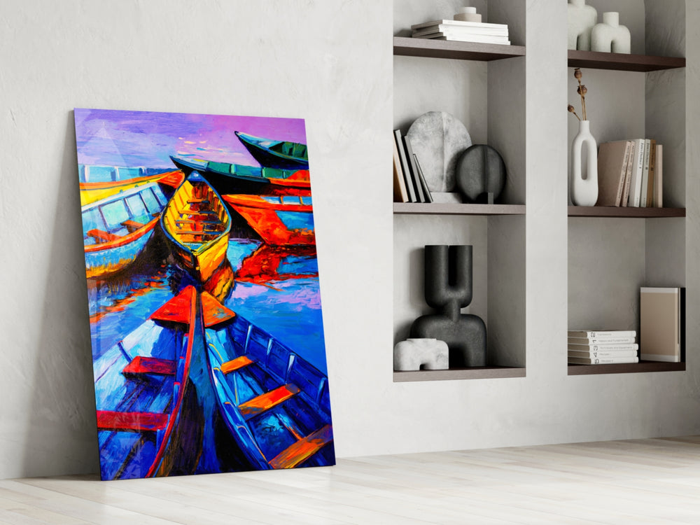Boats glass print enhancing a foyer with travel spirit