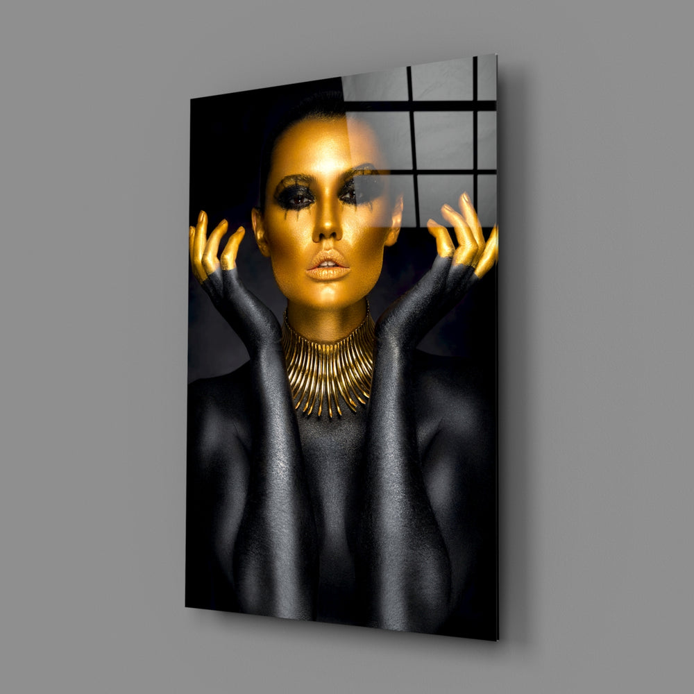 Gilded-portrait panel bringing luxe drama to a contemporary living space
