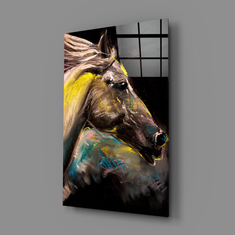 Pastel-horse panel bringing equestrian drama to a contemporary living space