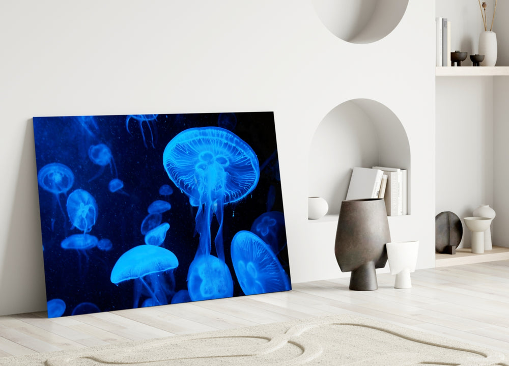Close-up detail of sapphire bells against deep-aquarium black