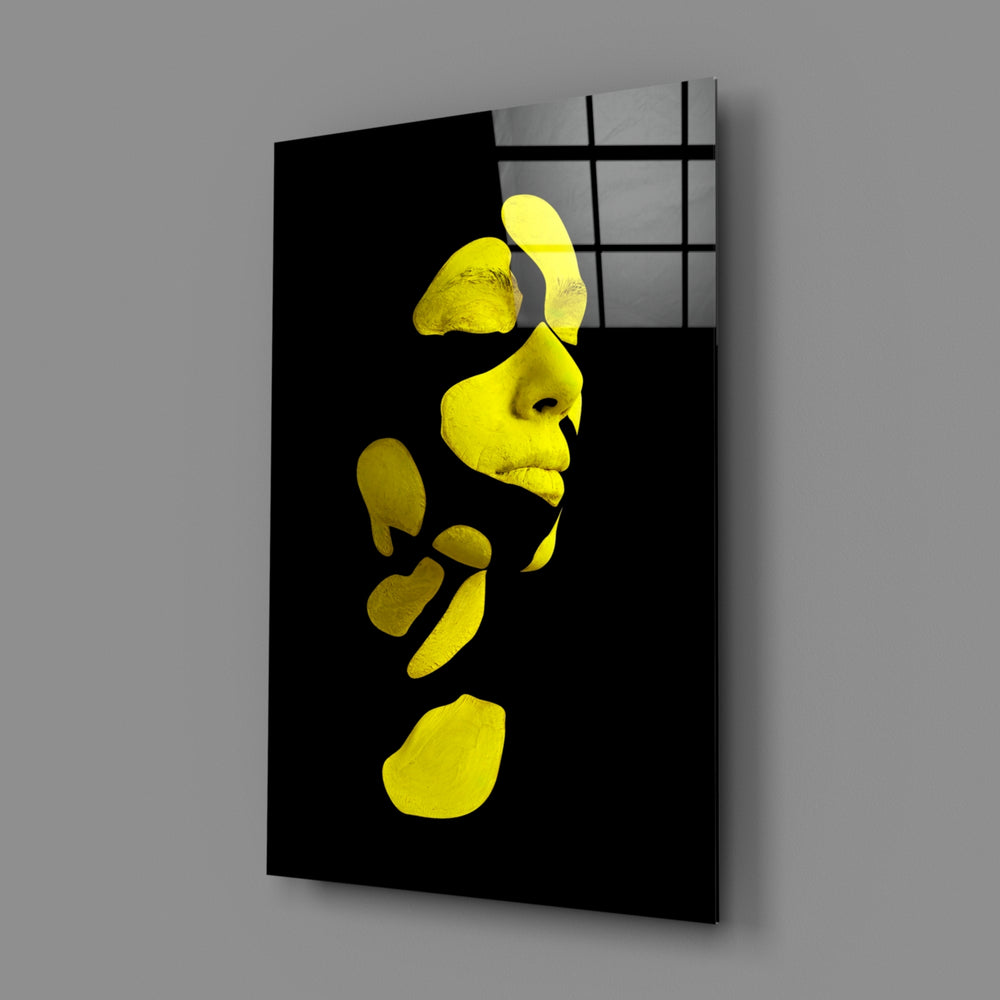 Fragmented-face panel bringing conceptual drama to a contemporary living space