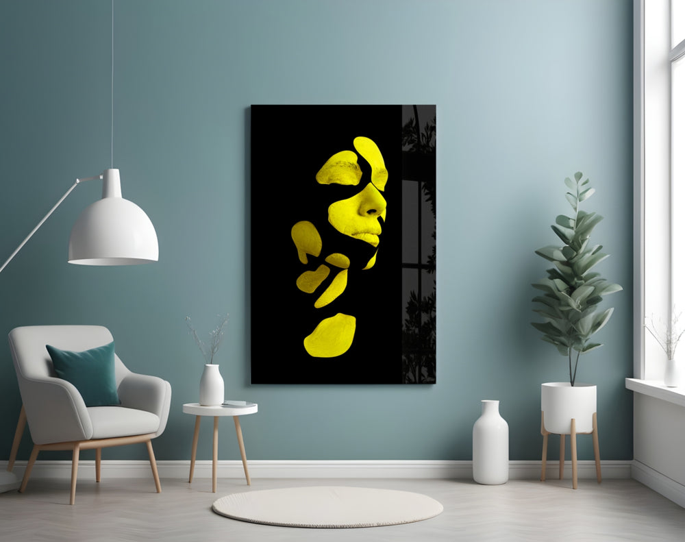 Existing glass wall art styled above a desk in an introspective study