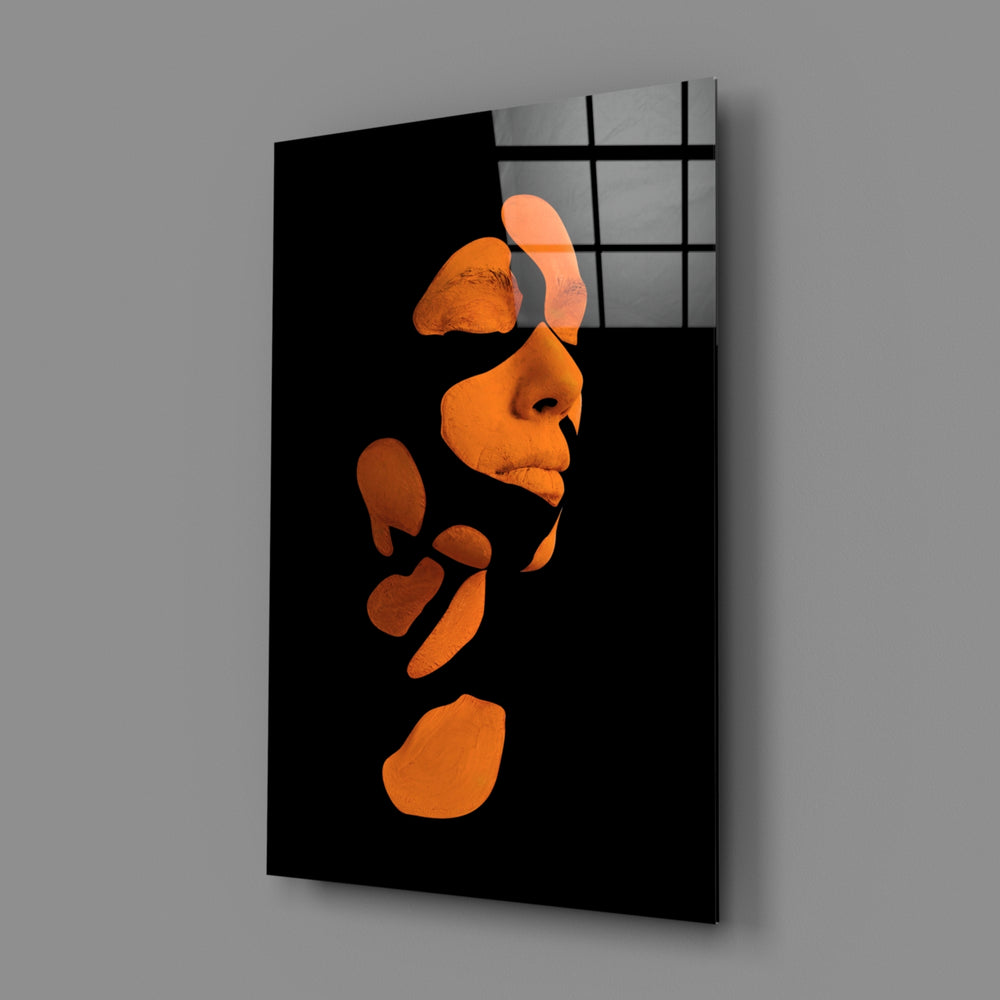 Fragmented-face panel bringing conceptual drama to a contemporary living space