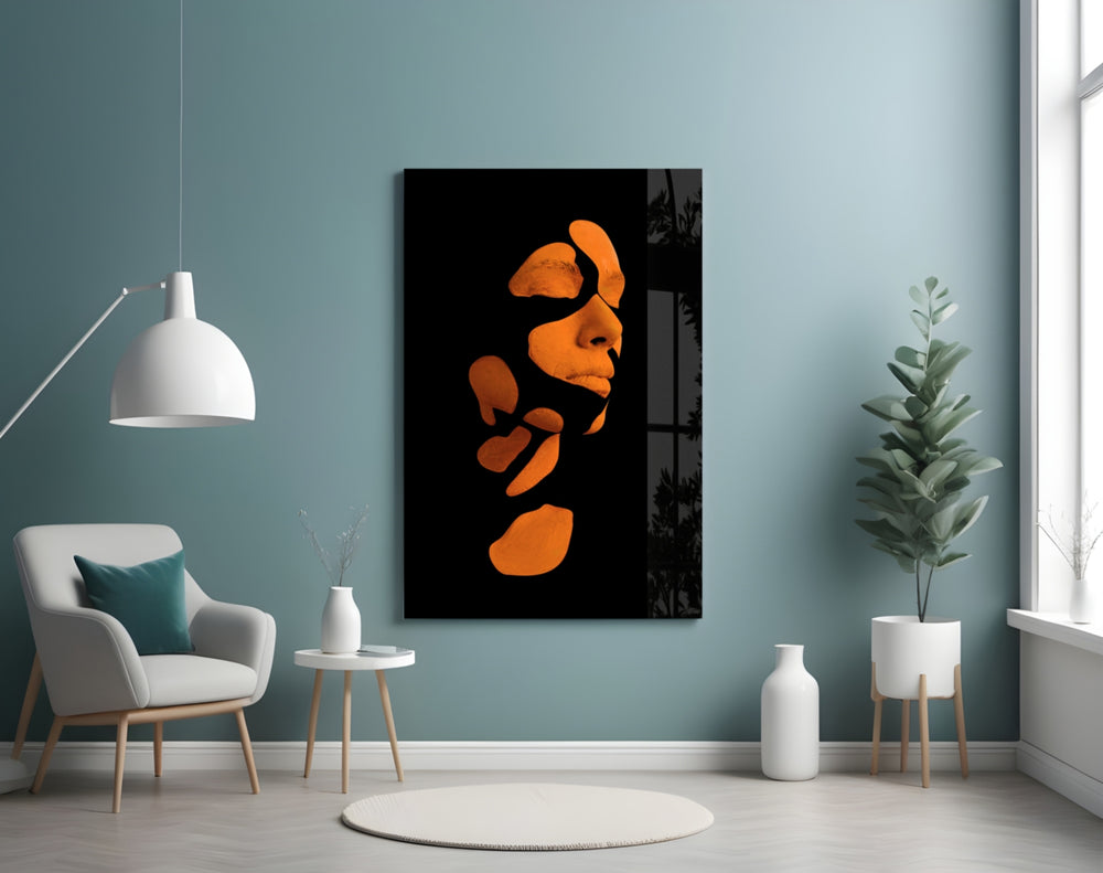 Existing glass wall art styled above a desk in an introspective study